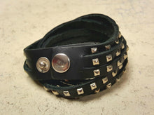 Load image into Gallery viewer, Mens Bracelet Leather Triple Black Studs - sunnybeachjewelry
