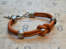 Load image into Gallery viewer, Mens Bracelet Tan Leather Steel Pewter - sunnybeachjewelry
