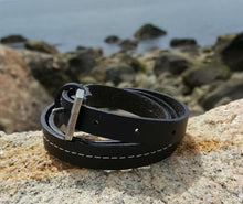 Load image into Gallery viewer, Mens Wrap Bracelet Black Leather Triple Wraps Buckle Closure - sunnybeachjewelry
