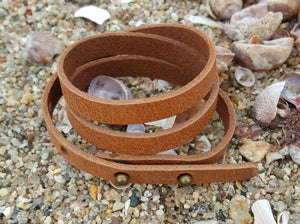 Mens Wrap Bracelet Light Brown Leather Triple Wraps Slit Closure - sunnybeachjewelry