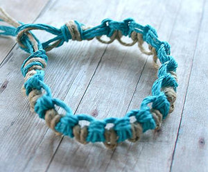Natural Hemp Bracelet Unisex Natural and Turquoise Blue - sunnybeachjewelry
