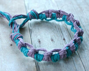 Natural Hemp Bracelet Unisex Purple and Turquoise Blue - sunnybeachjewelry