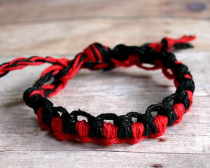 Natural Hemp Bracelet Unisex Red Black - sunnybeachjewelry