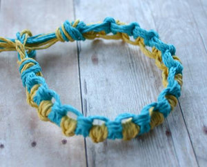 Natural Hemp Bracelet Unisex Yellow Turquoise - sunnybeachjewelry
