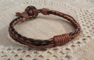 Natural Leather And Hemp Bracelet Brown - sunnybeachjewelry