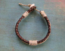Load image into Gallery viewer, Natural Leather And Hemp Bracelet Brown - sunnybeachjewelry

