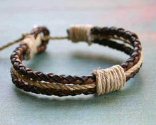 Load image into Gallery viewer, Natural Leather And Hemp Bracelet Brown - sunnybeachjewelry
