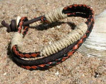 Load image into Gallery viewer, Natural Leather And Hemp Bracelet Brown Black - sunnybeachjewelry
