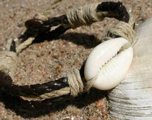 Natural Leather And Hemp Bracelet Brown Cowrie Shell - sunnybeachjewelry