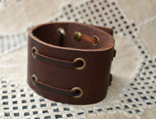 Load image into Gallery viewer, Natural Leather Bracelet Vintage Weathered Double Laced Brown - sunnybeachjewelry
