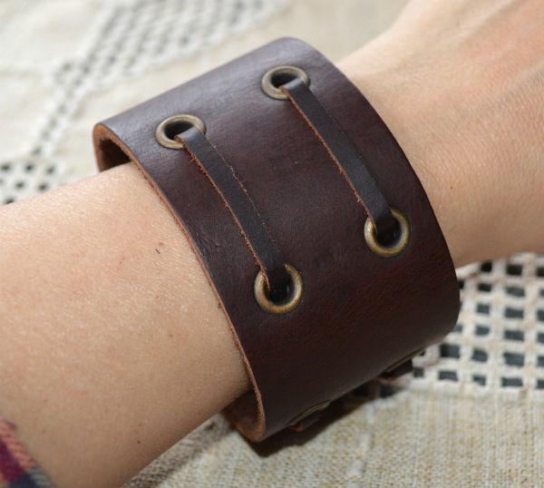 Natural Leather Bracelet Vintage Weathered Double Laced Brown - sunnybeachjewelry