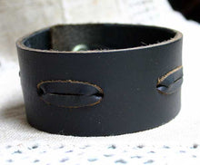 Load image into Gallery viewer, Natural Leather Bracelet Vintage Wide Laced Black - sunnybeachjewelry

