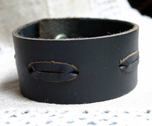 Natural Leather Bracelet Vintage Wide Laced Black - sunnybeachjewelry