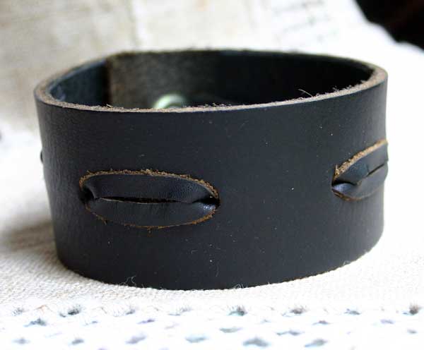 Natural Leather Bracelet Vintage Wide Laced Black - sunnybeachjewelry