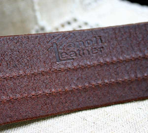 Natural Leather Bracelet Vintage Wide Stitched Brown - sunnybeachjewelry