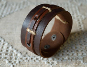 Natural Leather Bracelet Weathered Brown Hemp - sunnybeachjewelry
