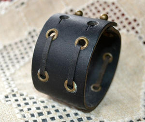 Natural Leather Bracelet Weathered Double Laced Black - sunnybeachjewelry