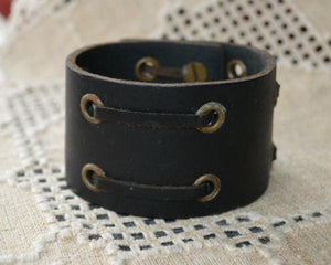 Natural Leather Bracelet Weathered Double Laced Black - sunnybeachjewelry