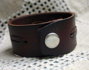 Natural Leather Bracelet Wide Laced Brown - sunnybeachjewelry