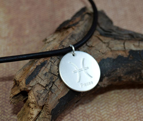 Pisces Zodiac Sign Leather Necklace Astrology Gift - sunnybeachjewelry