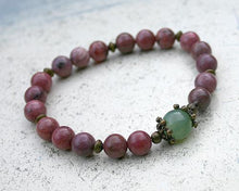 Load image into Gallery viewer, Rhodinite Green Aventurine Yoga Mala Bracelet - sunnybeachjewelry
