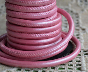 Round Nappa Leather Cord Mystique Pink Metallic 5mm - sunnybeachjewelry