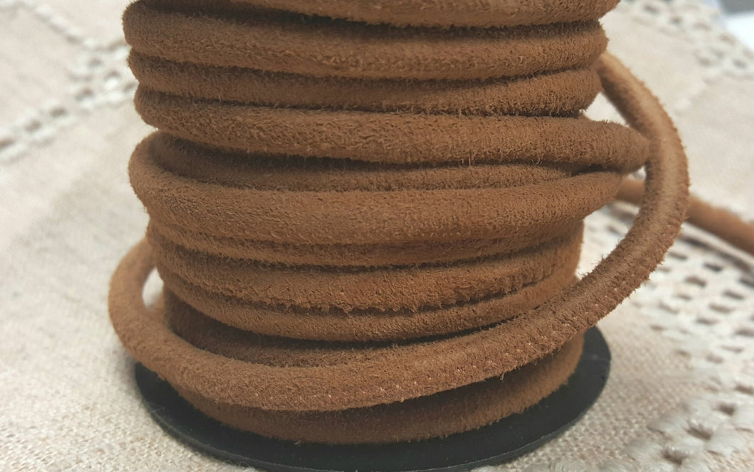 Round Stitched Suede Leather Cord Camel 5mm - sunnybeachjewelry