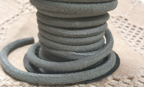 Round Stitched Suede Leather Cord Grey 5mm - sunnybeachjewelry