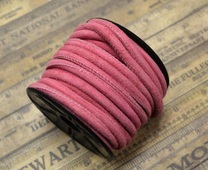 Round Stitched Suede Leather Cord Pink 5mm - sunnybeachjewelry
