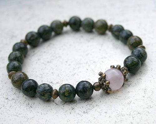 Serpentine Rose Quartz Yoga Mala Bracelet - sunnybeachjewelry