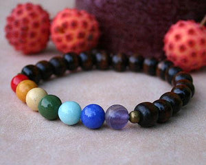 Seven Chakras Yoga Bracelet Energy Power Brown Wood - sunnybeachjewelry