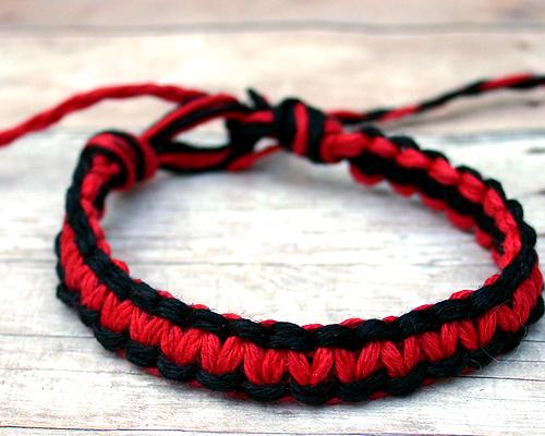 Surfer Hemp Bracelet Flat Black Red - sunnybeachjewelry