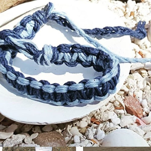 Surfer Hemp Bracelet Flat Blue Light Blue - sunnybeachjewelry