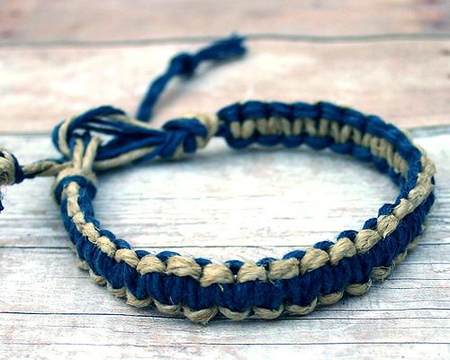 Surfer Hemp Bracelet Flat Blue Natural - sunnybeachjewelry