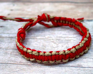 Surfer Hemp Bracelet Flat Red Natural - sunnybeachjewelry