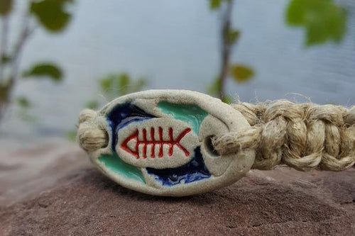 Surfer Hemp Bracelet Phatty Ceramic Fish - sunnybeachjewelry