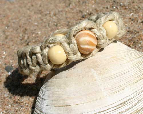 Surfer Hemp Bracelet Phatty Flat Bone Beads - sunnybeachjewelry