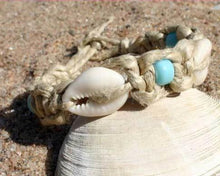 Load image into Gallery viewer, Surfer Hemp Bracelet Phatty Flat Cowrie Glass Beads - sunnybeachjewelry
