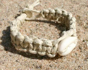 Surfer Hemp Bracelet Phatty Flat Cowrie Shell - sunnybeachjewelry