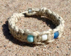 Surfer Hemp Bracelet Phatty Flat Glass Beads - sunnybeachjewelry