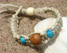 Load image into Gallery viewer, Surfer Hemp Bracelet Phatty Flat Palm Bead Aqua - sunnybeachjewelry
