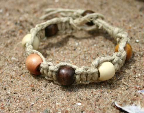 Surfer Hemp Bracelet Phatty Flat Wood Beads - sunnybeachjewelry