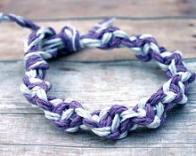 Load image into Gallery viewer, Surfer Hemp Bracelet Twist Purple and White - sunnybeachjewelry
