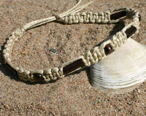 Surfer Phatty Thick Hemp Necklace Brown Beads - sunnybeachjewelry