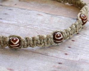 Surfer Phatty Thick Hemp Necklace Carved Brown Bone Beads - sunnybeachjewelry