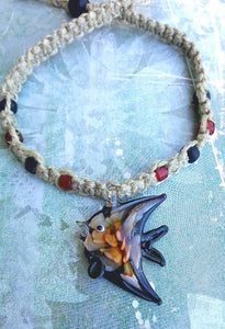 Surfer Phatty Thick Hemp Necklace Glass Fish - sunnybeachjewelry