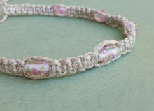 Load image into Gallery viewer, Surfer Phatty Thick Hemp Necklace Glass Pink Flower Beads - sunnybeachjewelry
