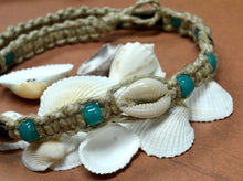 Load image into Gallery viewer, Surfer Phatty Thick Hemp Necklace With Cowrie Shell and Glass Beads - sunnybeachjewelry

