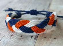 Load image into Gallery viewer, Surfer Sailor Style Hemp Bracelet Orange White and Blue - sunnybeachjewelry
