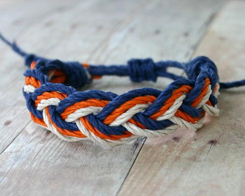 Surfer Sailor Style Hemp Bracelet Orange White and Blue - sunnybeachjewelry